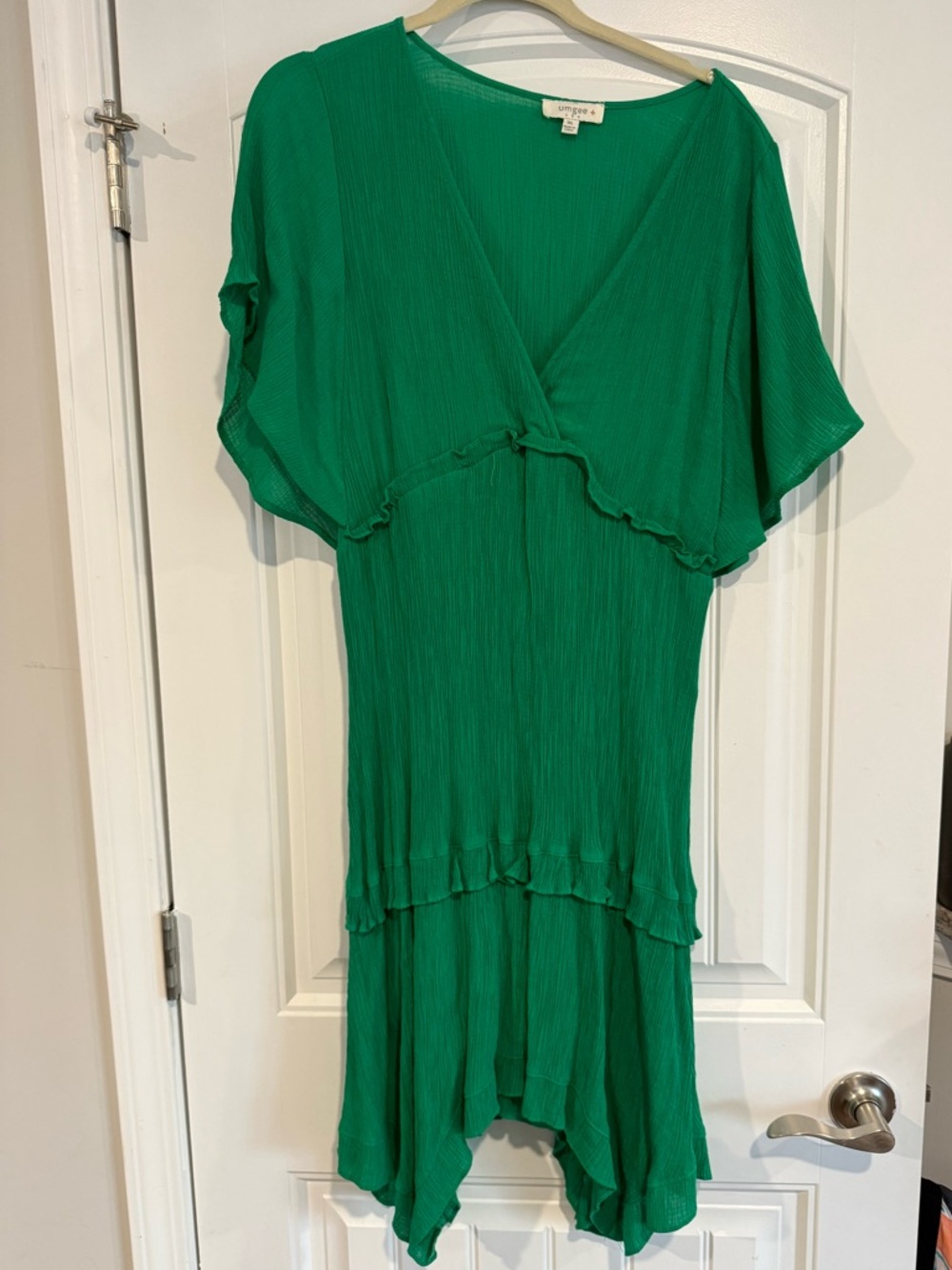 Umgee Emerald Green High-Low V-Neck Ruffle Dress 1X